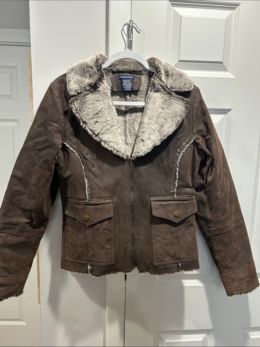 Boston Proper Genuine Leather Sherpa-Lined Jacket
